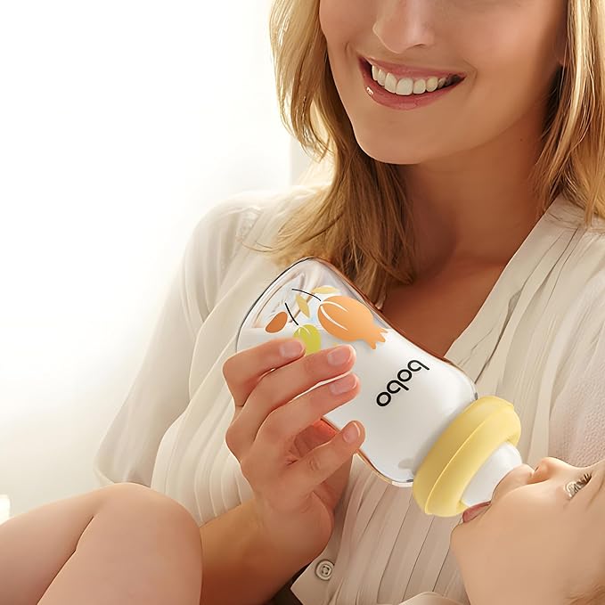 YOHKOH Natural Glass Baby Bottle with Level 1 Slow Flow Nipple, Newborn Anti-Colic Baby Bottles, Wide Neck Mushroom Baby Glass Bottle (Multicolour1, (5.4oz (Pack of 2))