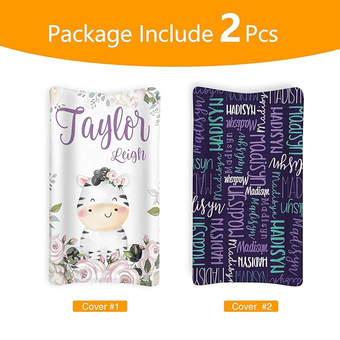 Custom Changing Pad Cover Set - Jersey Knit Ultra Soft Unisex Waterproof Diaper Changing Table Covers with Personalized Name for Baby Boys Girls - Comfy Cozy 2 Pcs Set Style03