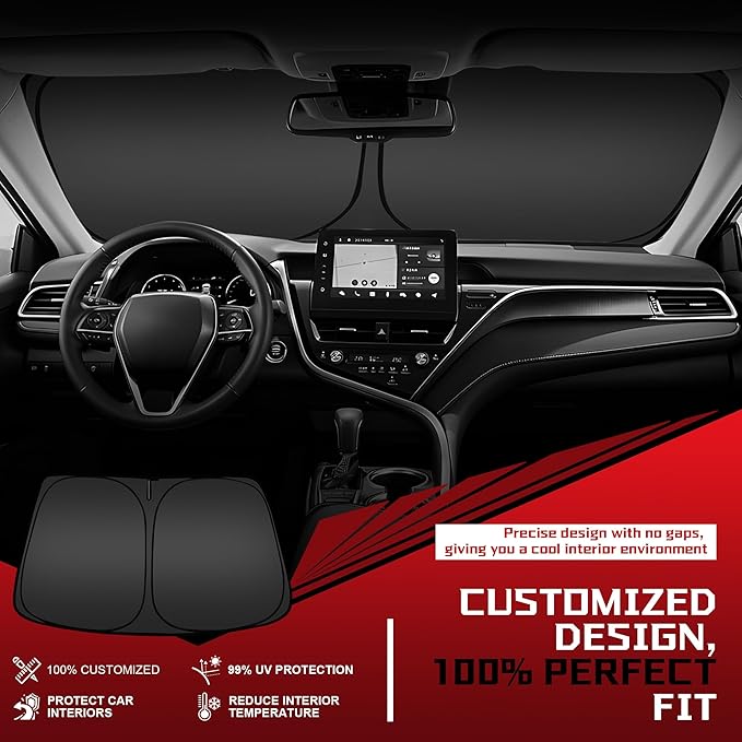 Windshield Sun Shade for Toyota RAV4 2019-2025 RAV-4 SUV Foldable Sun Sunshade for Car Front Window Blocks UV Rays and Heat Automotive Interior Protector Custom Fit Accessories