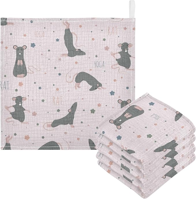 vvfelixl Baby Muslin Washcloths Rat Yoga Poses Baby Burp Cloths Cotton Baby Face Towel for Newborn Infants Boys Girls Soft and Absorbent 11.8 X 11.8 in, 3 Pack