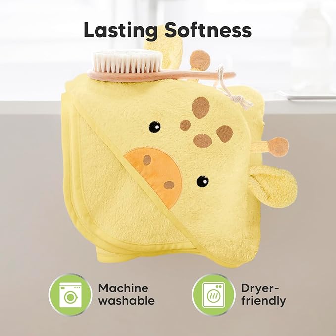 KeaBabies Hooded Baby Towel for Newborn - Viscose Derived from Bamboo Large Baby Bath Towels with Hood for Boys, Girls, Toddler, Extra Absorbent & Soft Newborn Bath Essentials (Giraffe, Regular)