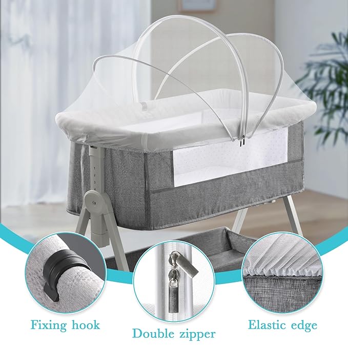 Bassinet Cover for Cats - Bassinet Net Cover for Baby Prevents Entry of Insects/Pets, Breathable Crib Net with Two-Way Zippers, Mosquito Net for Bedside Sleeper/Travel Crib (White-Small)