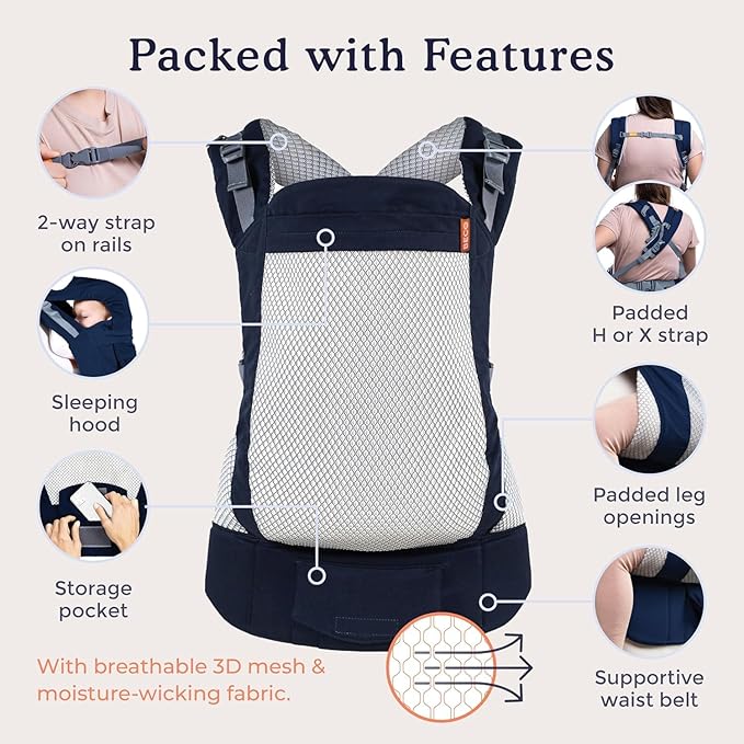 Beco Toddler Carrier (20-60 lbs) with Extra Wide Seat, 100% Cotton - Front-Carry & Backpack Style - Lightweight & Ergonomic Sling Carrier for Children from 18months - Navy