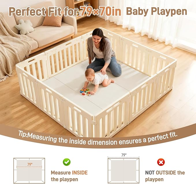 Ultra Soft Baby Play Mat for Floor 1.4" Thick Memory Foam 70x79 Playpen Mat for Toddlers Infant Kids with Non-Slip Backing Safe for Crawling, Water-Repellent Leather for Tummy Time, Tatami Style(Grey)