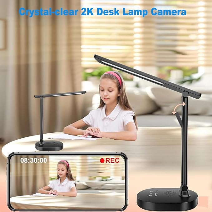 Smart WiFi Baby Monitor with Camera, Eye-Care Desk Lamp with 5 Brightness, Baby Monitors 2k HD, 2-Way Talk, 2.4 GHz Motion Detection Indoor Camera for Baby/Elderly/Pet