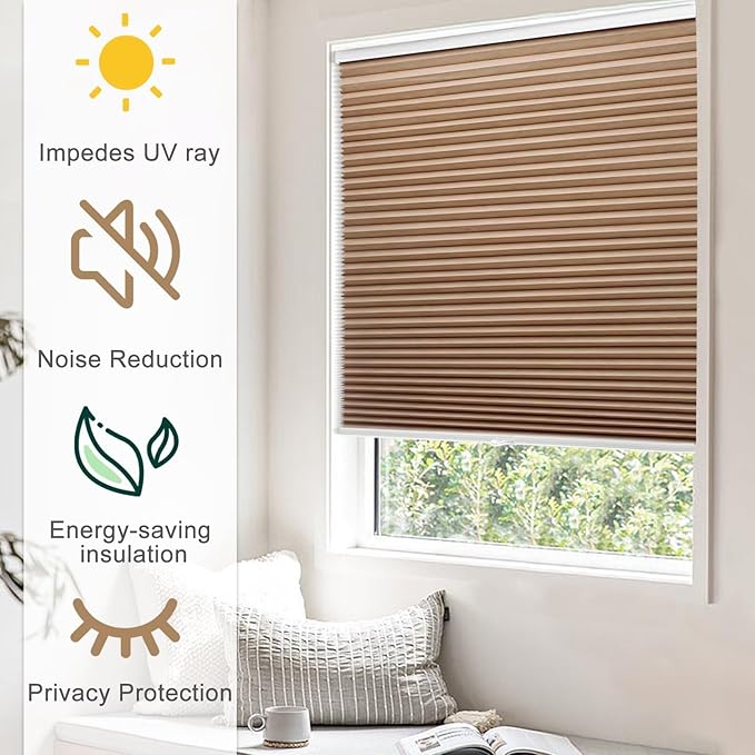 MYshade Cordless Blackout Cellular Shades, 1.5" Honeycomb Window Blinds for Bedroom & Nursery, Thermal Insulated, Noise Reducing, Privacy Shades, Inside or Outside Mount (55" W x 72" H, Light Brown)
