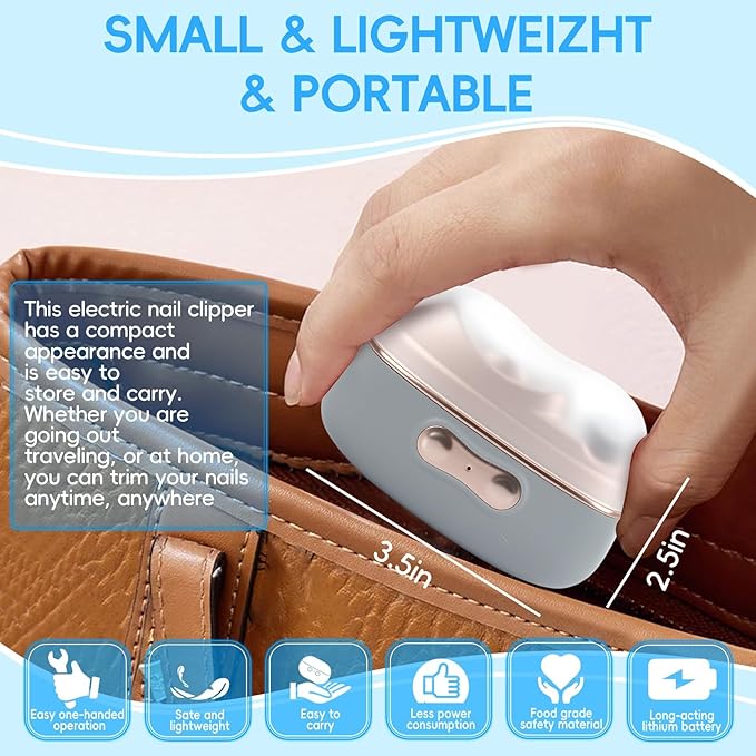 Electric Nail Trimmer: 3-in-1 Clipper, File & Polisher with Quiet 25dB Motor, LED Light & Automatic Catcher - 2-Speed USB Rechargeable Nail Clipper for Babies, Seniors, Adults