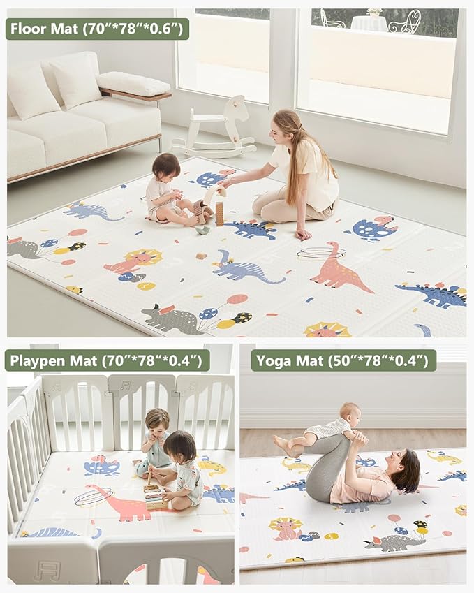 Baby Play Mat Foldable Baby Floor Play Mat 0.6" Thick Soft Foam Playmat for Babies Reversible Waterproof Padded Baby Girl Play Mat Portable Baby Crawling Mat for Indoor Outdoor
