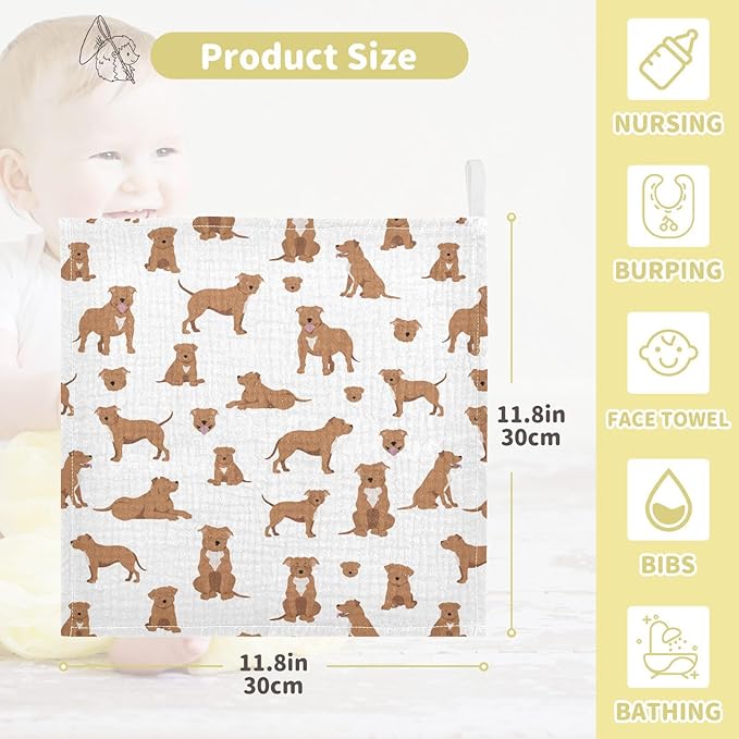 vvfelixl Baby Cotton Washcloths Staffordshire Bull Terrier Infants Bath Towel for Unisex Face Towels for Newborn, Natural Baby Wipes Delicate Skin, 11.8 X 11.8 inch, one sizex5