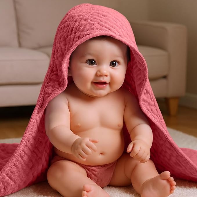 Peryiter 6 Pcs Muslin Hooded Baby Towels 32x32inch Cotton Newborn Bath Essentials Muslin Infant Blankets Absorbent Registry Baby Shower Present for Babies Girl Boy Kids (Purple Series)