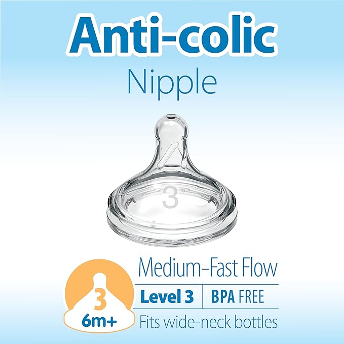 Dr. Brown’s Anti-Colic Options+ Wide-Neck Sippy Bottle Starter Kit, 9oz/270mL, with Level 3 Medium-Fast Flow Nipple and Soft 100% Silicone Sippy Spout, Blue, BPA Free, 6m+