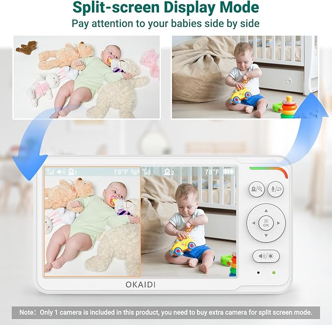 OKAIDI Baby Monitor with Camera and Audio,6" IPS Screen Baby Camera Monitor with 30H Battery,1000ft Range,Night Vision,Baby Monitor No WiFi,2-Way Talk & 150 Languages Support(Ideal for Home & Travel)