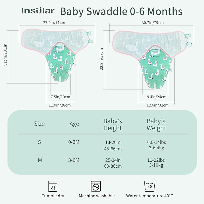 insular Baby Swaddle Wrap, Swaddle Blanket for Newborn and Infant, Adjustable Swaddling Set for Boy and Girl, Soft Cotton Baby Sleep Sack 3 Pack, Alpaca, Medium(3-6 Month)