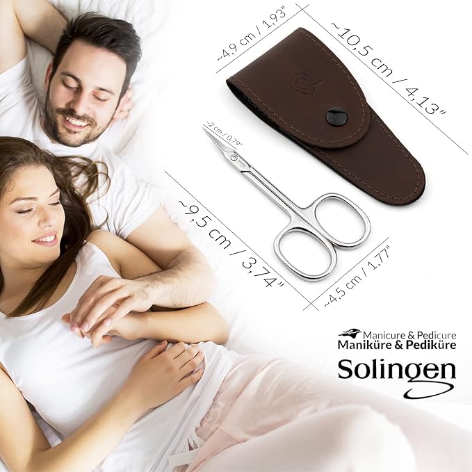 Solingen Cuticle Scissors made in Germany - with Curved Blade - Pedicure Beauty Grooming Kit for Nail, Eyebrow, Eyelash - Brown Tower Point