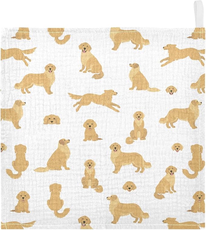 vvfelixl Baby Cotton Washcloths Golden Retriever Dogs Infants Bath Towel for Unisex Goldies Puppy Face Towels for Newborn, Natural Baby Wipes Delicate Skin, 11.8 X 11.8 inch, one sizex5