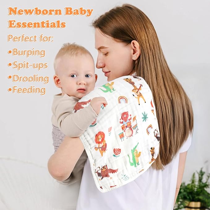 decalsweet Baby Burp Cloths Muslin Washcloths 6 Pack Muslin Burp Cloths 100% Cotton Large 20''x12'' Soft 6 Layers Baby Burp Rags for Boys Girls Baby Essentials for Newborn Gift Machine Washable