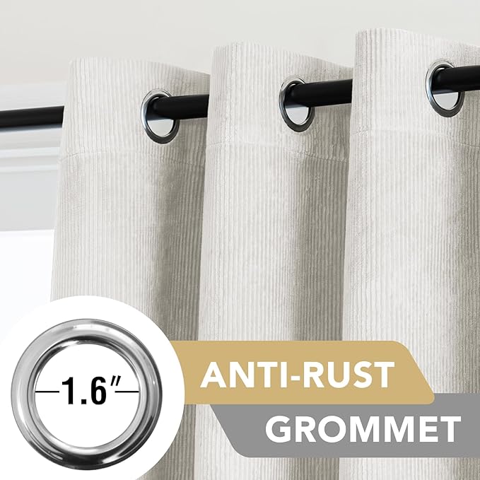 H.VERSAILTEX Velvet 100% Blackout Curtains for Living Room Full Light Blocking Curtains Thermal Insulated Room Window Drapes Soft Luxury Curtains Grommet Top 2 Panels (55" W x 84" L, Ivory)