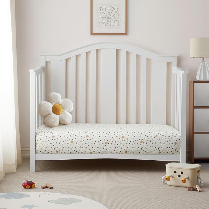 SiinvdaBZX 2 Pcs Muslin Crib Sheets Neutral, Ultra Soft Cotton Breathable Fitted Baby Crib Mattress Sheets for 52"x28" Standard Toddler Mattress (Animals + Acorn)