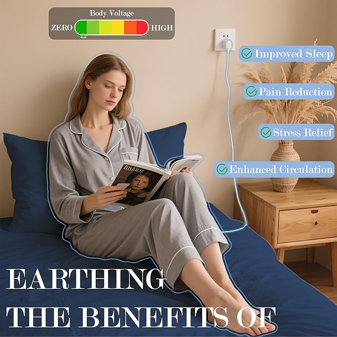 Ali King Grounding Sheets - Queen Size, Soft Cotton with Silver Fiber, 15'' Deep Pocket Earth Grounding Fitted Bed Sheets for Improved Sleep (Navy Blue, Queen 60''*80''*15'')
