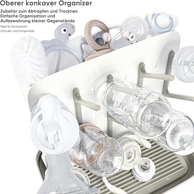 Termichy Baby Bottle Drying Rack: Large Vertical Bottle Dryer Rack Holder - Space Saving Standing Drying Rack for Baby Bottles and Pump Part Cleaning (Khaki)
