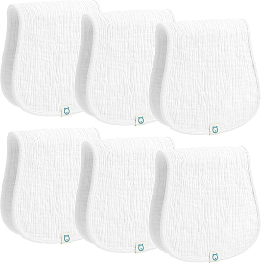 ROMY RO Muslin Burp Cloths Set, 6 Pieces, 100% Organic Cotton Hand Washcloths for Baby Boys and Girls Extra Absorbent and Soft Burping Rags (White - Solid Color)