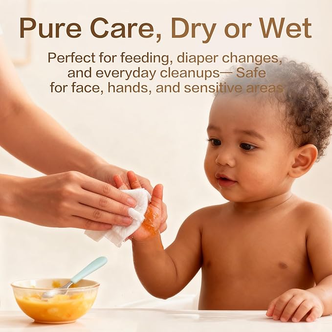 Winner 100% Cotton Dry Wipes, USDA Certified Baby Wipes, Soft & Gentle, Hypoallergenic & Unscented for Baby Sensitive Skin, Use Wet/Dry for Diaper Changes, Meals & Cleanup, Pack of 6, 600 pcs