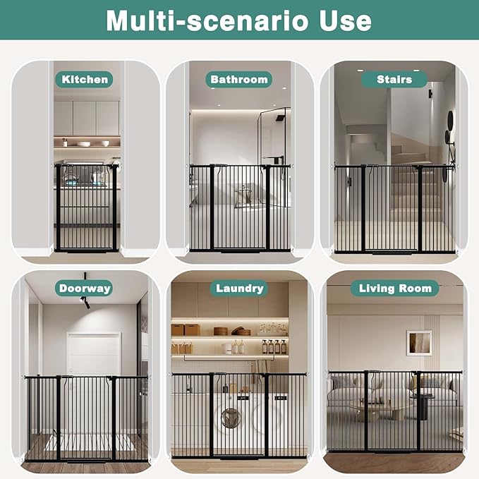 40.5" Extra Tall Baby Gate for Stairs, 63"-65.7" Extra Wide Long Dog Pet Gate, Auto Close Safety Child Gate Indoor, No Drill Adjustable No Climb Fence for Stairs Kid or Pet Black