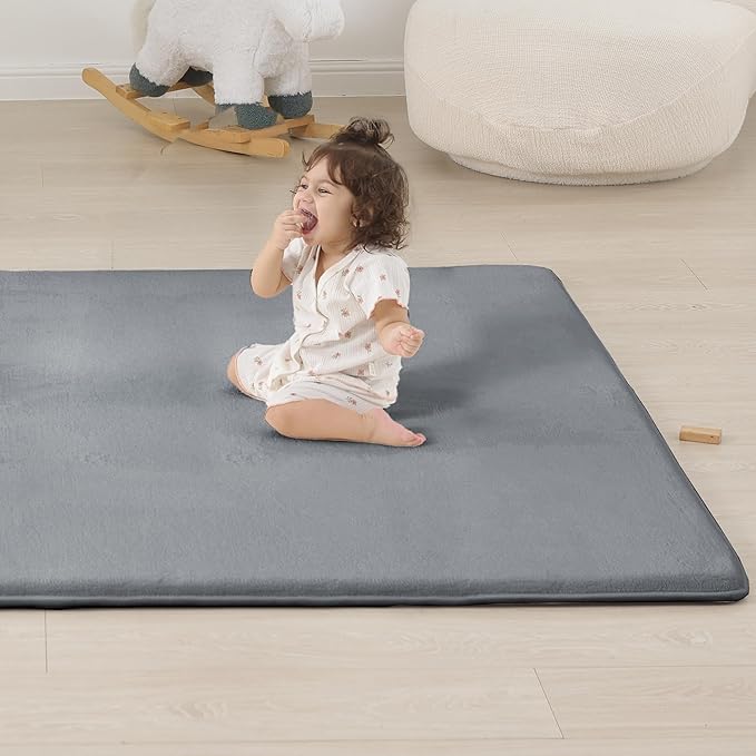 1.3" Thick Baby Floor Play Mat 71x79, Basic Padded Foam Mat for Tummy Time Crawling, Non Slip Cushioned for Babies Toddlers Infants Kids (Dark Grey)