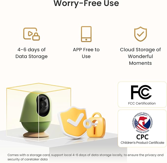 Monai Baby Monitor with Camera and Audio, 3K UHD, 6X Zoom, WiFi Video Monitor for Room or Travel, Pan 350° Tilt 65°, AI Cry Detection, Virtual Fence, Face-Cover Alerts, Sleep Monitoring, Night Vision