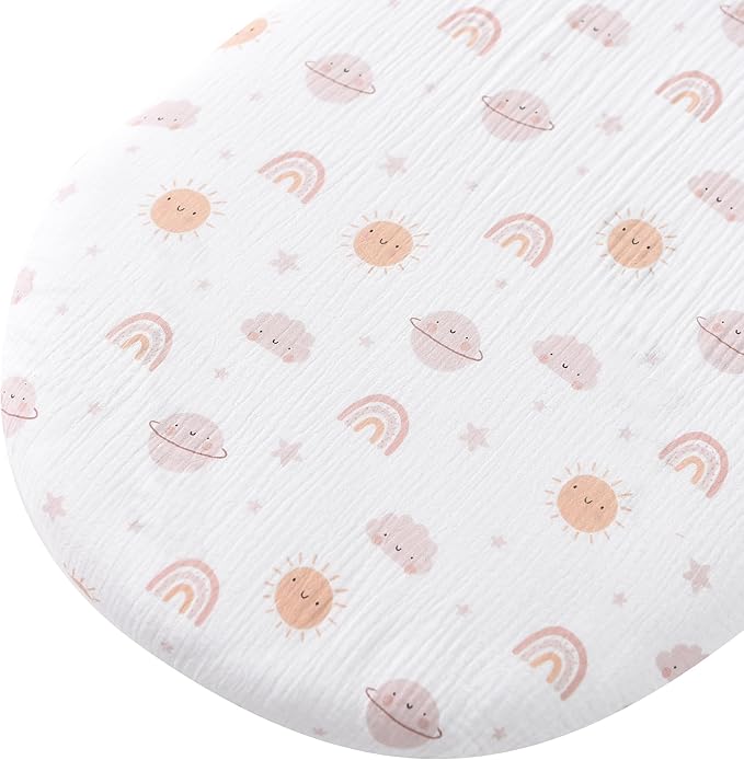 Organic Cotton Muslin Bassinet Sheets, 2 Pack – Soft, Breathable, Universal Fit for Oval, Rectangle & Hourglass Mattresses, Machine Washable, Neutral Colors for Baby Boys & Girls