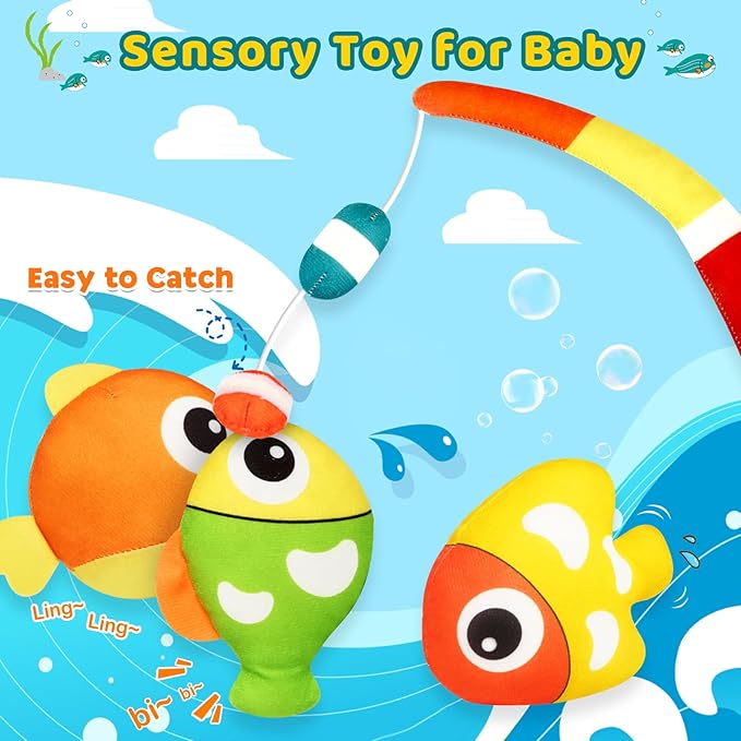 KMUYSL Baby Toys 0-3-6-9-12 Months, My First Tackle Box Plush Toys -4 Pcs Sensory Playset Soft Toys with Squeaker Crinkle for 0-12 Months Newborn Infant, Birthday for Boys Girls