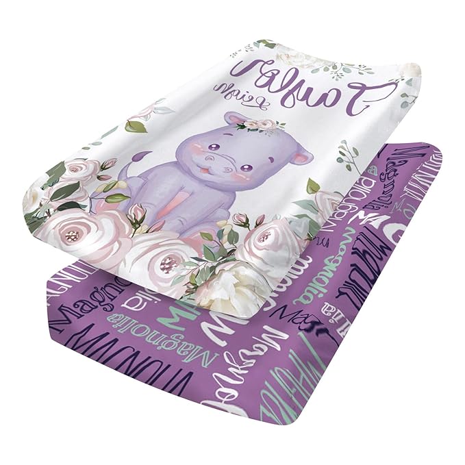 Custom Changing Pad Cover Set - Jersey Knit Ultra Soft Unisex Waterproof Diaper Changing Table Covers with Personalized Name for Baby Boys Girls - Comfy Cozy 2 Pcs Set Style11