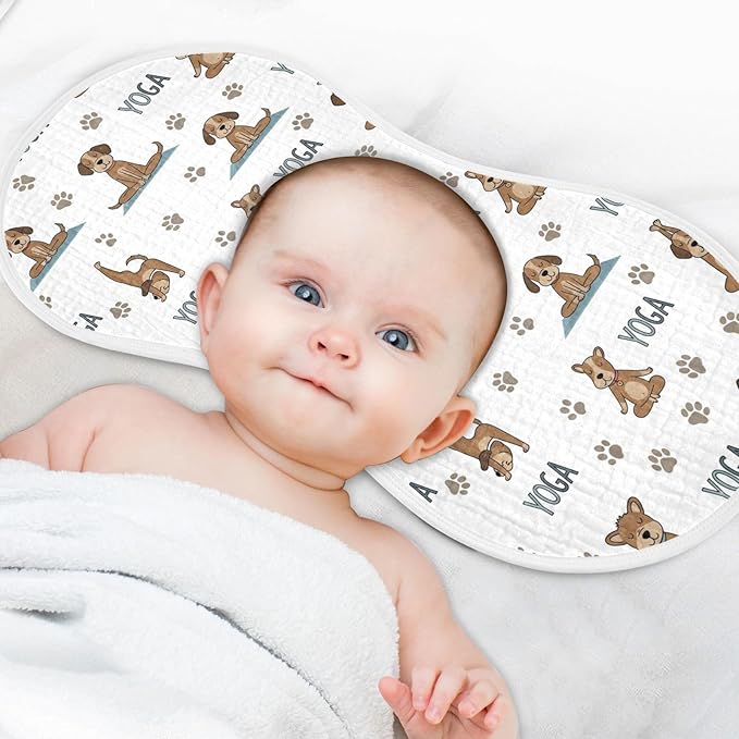 Qinllo 1 Pack Muslin Burp Cloths Dogs Yoga Cotton Baby Burp Cloths Ultra Absorbent and Soft Spit Up Rags for Newborn Babies Boys Girls 22x11 Inch