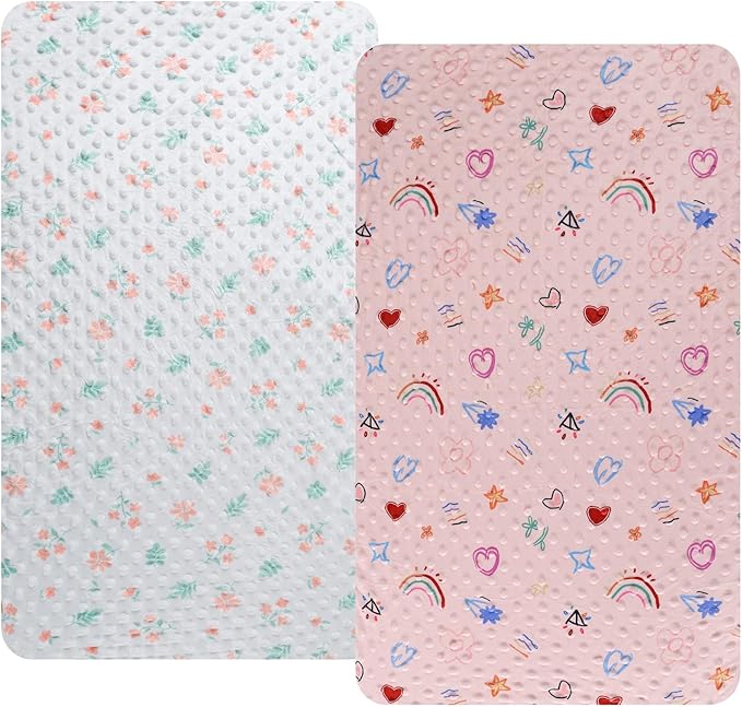 Dot Bassinet Sheet Set 2 Pack Stretch Fitted 35"x21" Bedside Bassinet Sheets,Ultra Soft, for Baby Girls and Boys Floral,Love