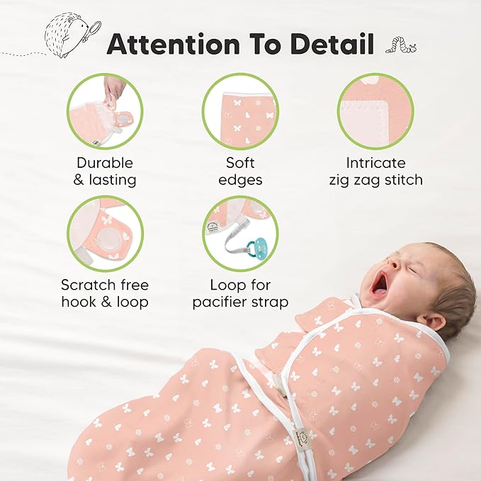 3-Pack Organic Baby Swaddle Sleep Sacks - Swaddles for Newborns, Infant 3-6 Months, Baby Girls, Boys, Soft & Snug Newborn Sleep Sack, Nursery Swaddling Blankets (Butterflies, L)