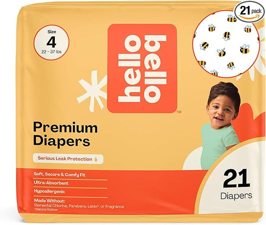 Hello Bello Premium Diapers Size 4 (22-37 lbs) Busy Bees Designs, 21ct Jumbo Pack