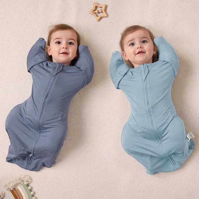 MEXXI Swaddle Baby Sleep Sack With Arms Up, 2 Pack Baby Transitional Swaddle with Double Zipper,0.5 TOG, 8-13 lbs, S