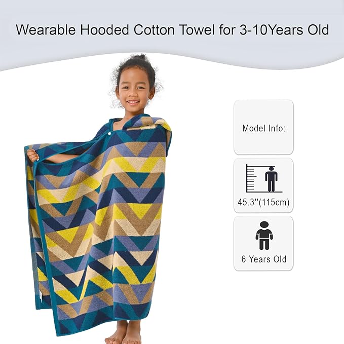 VOOVA & MOVAS Toddler Towels for Kids (3-10Years) - Absorbent 100% Cotton Thick 500GSM Pool Towels,Perfect for Bath | Beach | Pool | Swim, Jacquard, Blue
