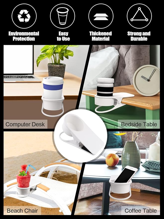 Kalolary Drinking Cup Holder Clip- Chair and Table Bottle Cup Stand DIY Glass Clamp Storage Saucer Clip Water Coffee Mug Holder Saucer Clip Design for Home & Office, White