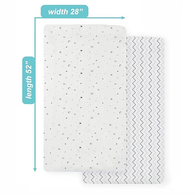 American Baby Company 2 Pack 100% Natural Cotton Fitted Crib Sheets 52" x 28" - Soft, Breathable, Hypoallergenic & Gentle Toddler Bed Sheets, Grey Stars and Zig Zag, Neutral for Boys & Girls