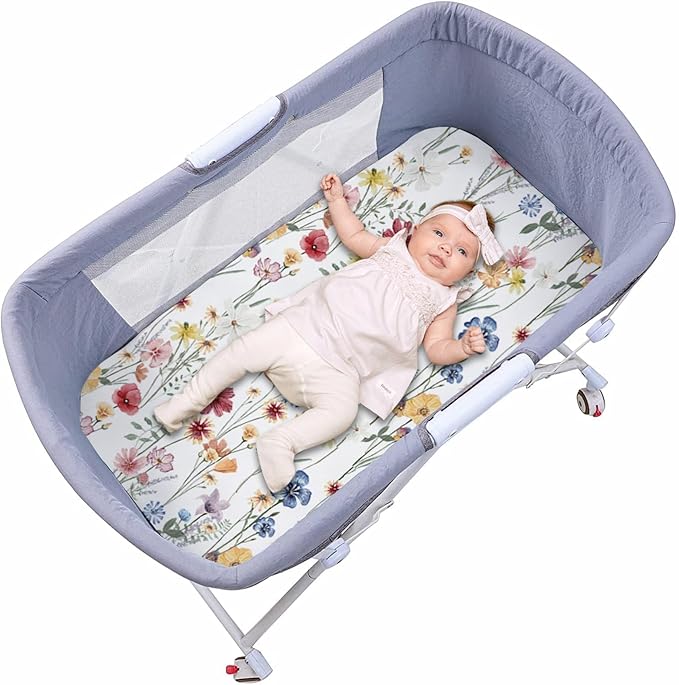 Little Grape Land Bassinet Sheets 4 Pack, 33" x 18" Fitted Bassinet Sheets Up to 4" Deep Pocket, Ultra Soft Baby Bassinet Fitted Sheets for Bassinet Mattress, Butterfly Meadow
