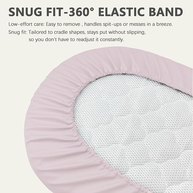 Vegan Leather Bassinet Sheets for Baby, Waterproof Wipeable, Extra Thick & PortableFit for Hourglass Oval Rectangular Cradle Pad Sheets, Standard Cradle Safe Sheets for Baby Boys Girls 32"x16"(Pink)