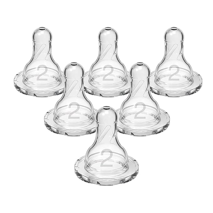 Dr. Brown’s Natural Flow Level 2 Narrow Baby Bottle Silicone Nipple, Medium Flow, 3m+, 100% Silicone Bottle Nipple, 6 Count