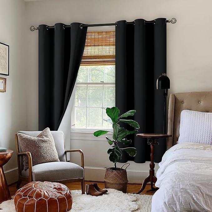 BGment Black Blackout Curtains for Bedroom 72 Inch Length 2 Panels Set, Thermal Insulated Bedroom Curtains Soundproof Room Darkening Window Curtain Drapes, Each Grommet Curtains 42 Inch Wide