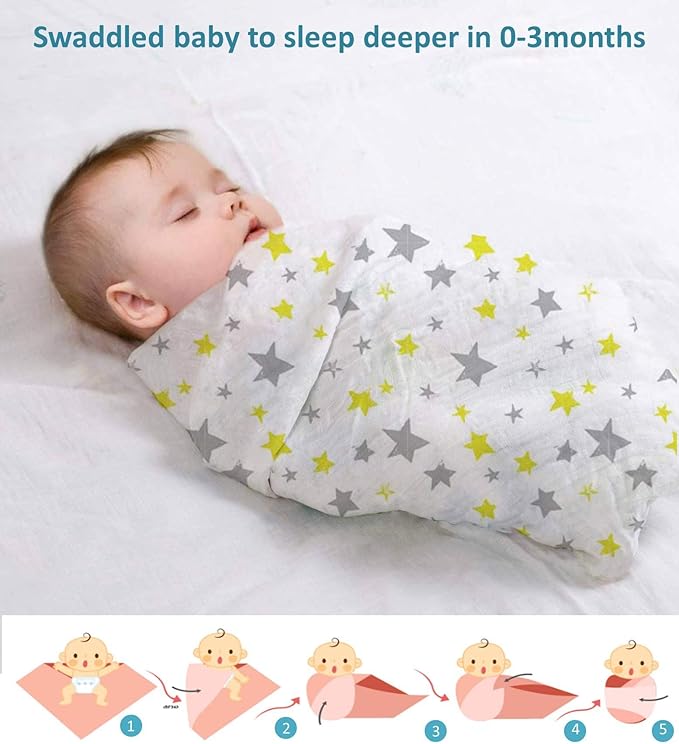 Little Grape Land Muslin Swaddle Blankets 47''x47'' 3 Pack, 100% Cotton Large Size Baby Swaddles for Newborn, Soft Breathable Baby Blankets for Newborns, Yellow