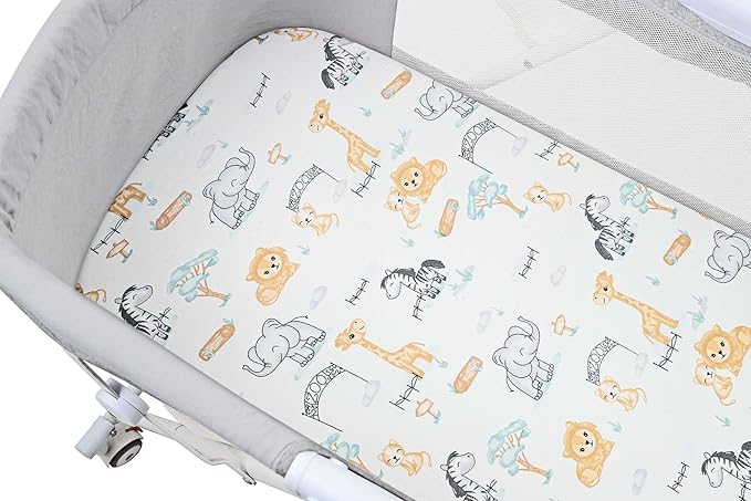 Onacosht Stretchy Bassinet Sheets 33" x 19" Compatible with Mika Micky, KoolaBaby (3 in 1), BabyBond, HARPPA and RICUTON Bedside Bassinet, 3 Pack for Baby Boy and Girl, Unisex Cute Animal Printing