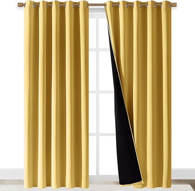 NICETOWN Bright Yellow Full Shade Curtain Panels, Pair of Energy Smart & Noise Blocking Out Blackout Drapes for Dining Room Window, Thermal Insulated Guest Room Lined Window Dressing, 70 x 84 inch