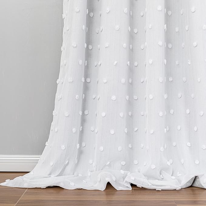 MEETSKY White Blackout Curtains for Living Room 90 Inches Long 100% Light Blocking Curtains for Girls Room Thermal Insulated with Pom Pom Sheer Room Darkening Grommet,52" W x 90" L, 2 Panels