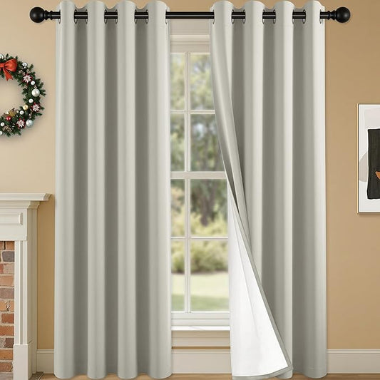 100% Blackout Curtains 108 Inch Length for Bedroom Living Room, Grommet Thermal Insulated Room Darkening Drapes, Light Blocking Window Treatment Decor, 2 Panels, 54x108, Silver Grey