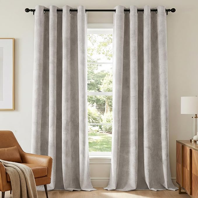 H.VERSAILTEX Velvet 100% Blackout Curtains for Living Room Full Light Blocking Curtains Thermal Insulated Room Window Drapes Soft Luxury Curtains Grommet Top 2 Panels (55" W x 108" L, Stone)